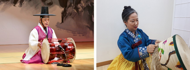인천무형문화재 제20호 휘모리잡가 예능보유자 김국진 선생(왼쪽), 인천무형문화재 제17호 완초장 한명자 선생