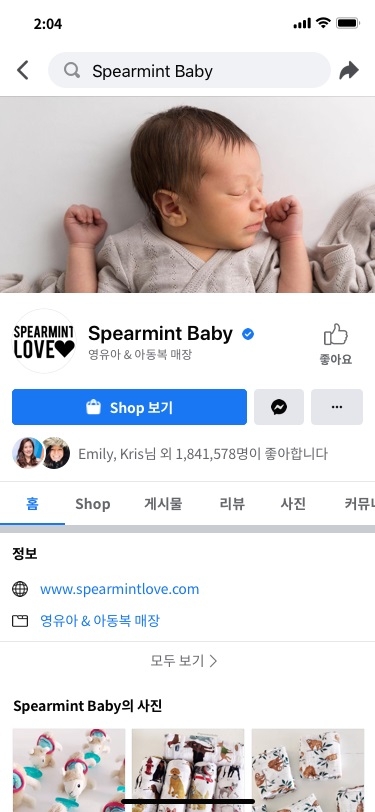 페이스북에서 브랜드 맞춤형 디지털 상점 서비스 '샵스(shops)'를 개설한 모습. /제공=페이스북