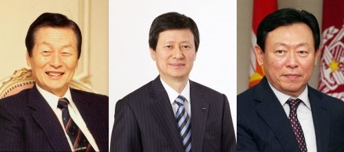 왼쪽부터 신격호 롯데 총괄회장, 신동주 SDJ 코퍼레이션 회장, 신동빈 롯데 회장.