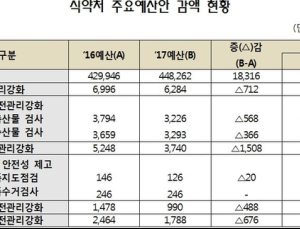 식약처, 안전관리 예산 대부분 삭감…안전우려 커져