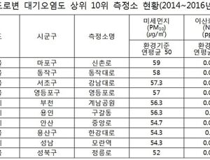 [2017 국감] 서울 신촌·강남도로 대기오염 심각