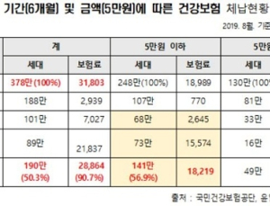 건강보험료 6개월 이상 장기 연체자 67%는 '생계형'