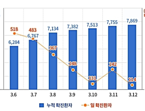 110명 확진 발생... 감소세 뚜렷 누적 '7979명'